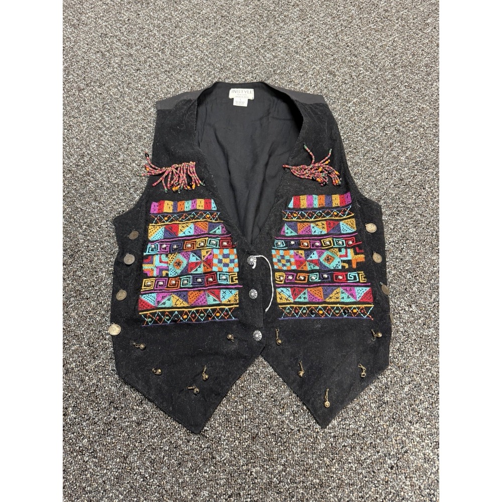 Instyle Patchwork Vest Newyork Black 2000s Rare Obscure Womans Colorful Size L